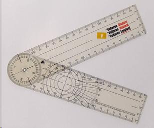 Looks like two rulers attached together at one end that rotates to show joint angles.