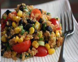 Quinoa salad with tomatoes, beans, and corn.