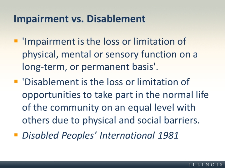 What is the difference between impairment and disability