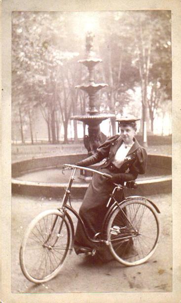 Susan B Anthony on bicycle