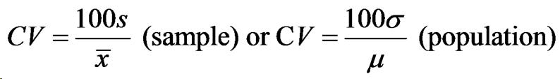 formula calculating coefficient of variation and expressed as percentage
