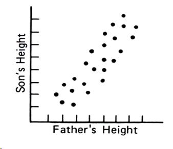Scatter plot graph showing a positive correlation; moving from lower left to upper right.