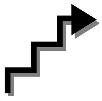 Illustration of an arrow that slopes in a stair like manner. Up the y-axis  then over to the right along the x-axis.