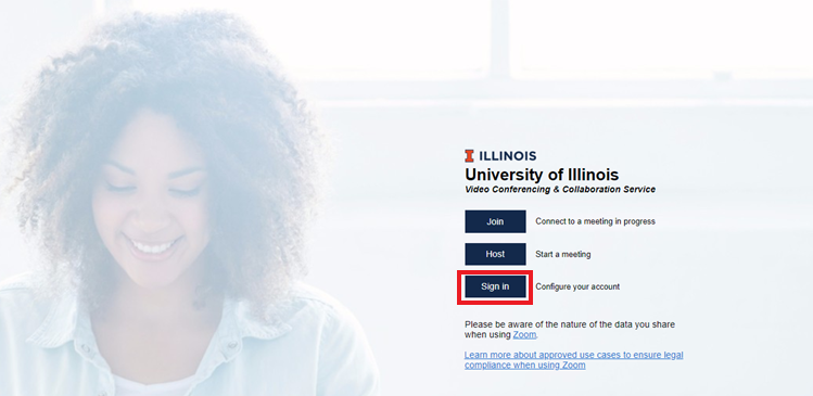 Screenshot of the Illinois Zoom sign in page